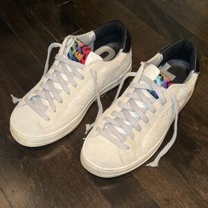 P448 White Glitter Sneakers with Rainbow Tongue and Black Heel